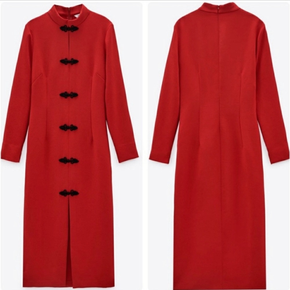 Zara NWT Red Toggle Oriental Style Dress
Red long sleeve midi dress
